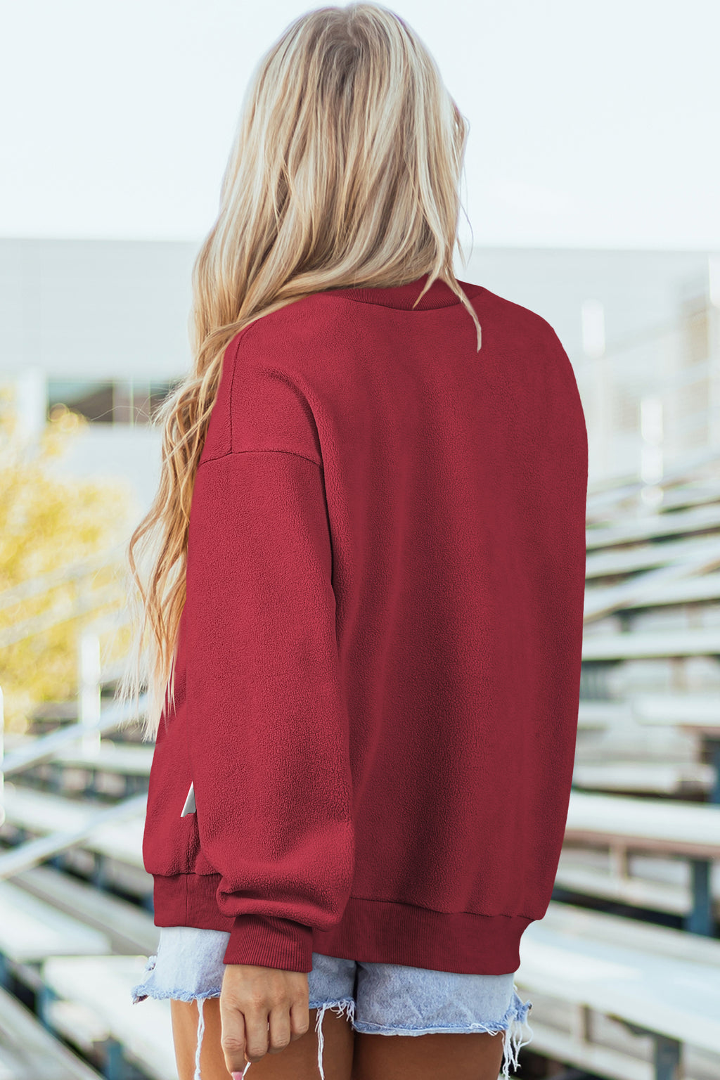 Coffee Oversize Drop Shoulder Reversible Mock Neck Sweatshirt