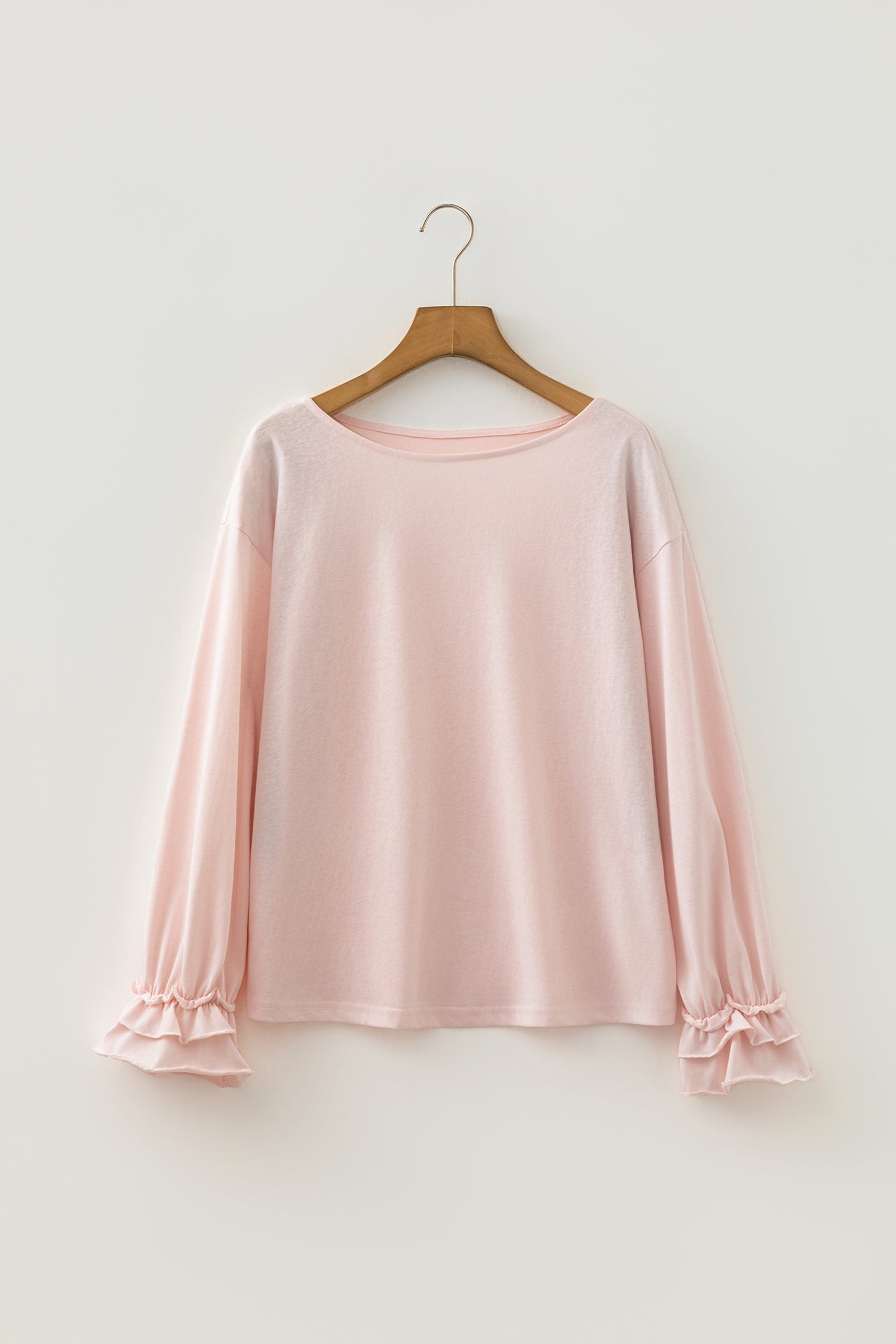 Gossamer Pink Long Sleeve Ruffle Cuff Casual Elegant Top