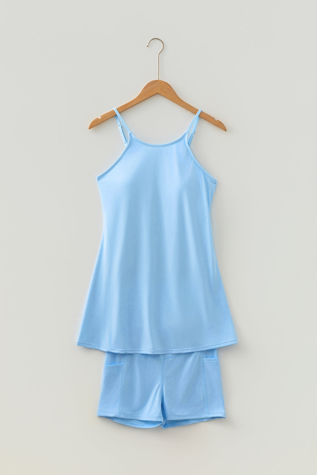 Sea Green Solid Color Tunic Tank Dress Athletic Shorts Two Piece Set