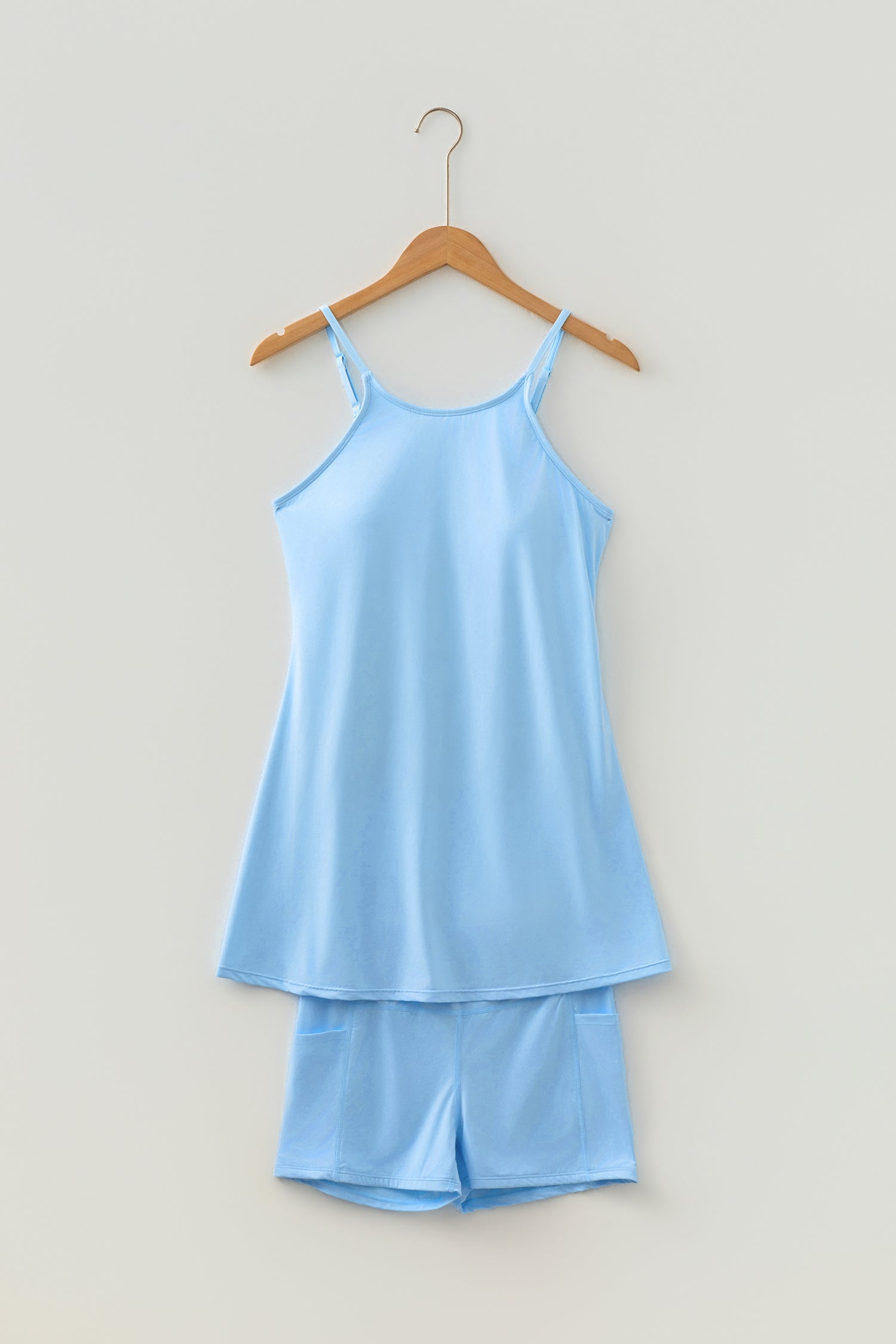 Sea Green Solid Color Tunic Tank Dress Athletic Shorts Two Piece Set