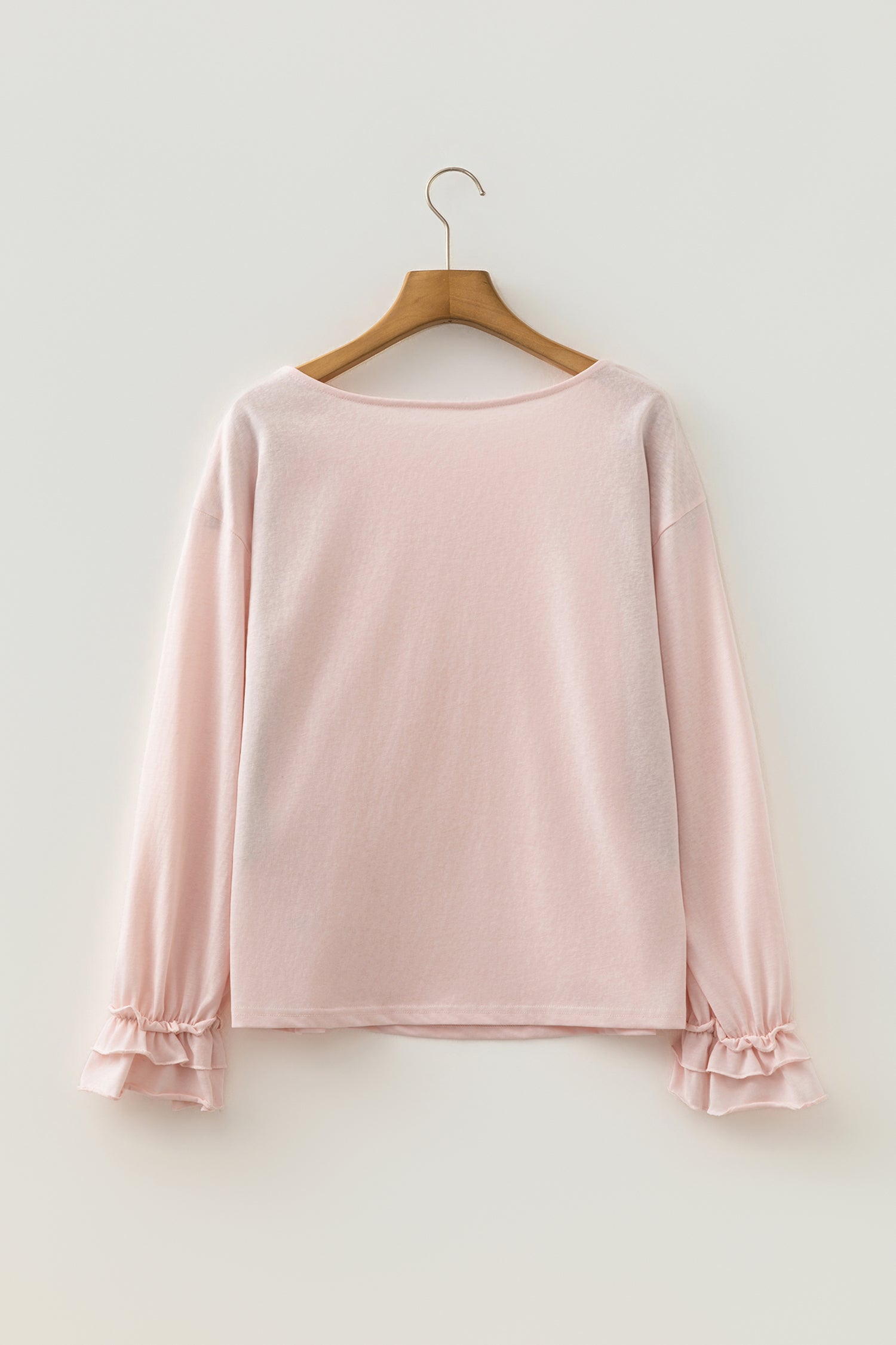 Gossamer Pink Long Sleeve Ruffle Cuff Casual Elegant Top