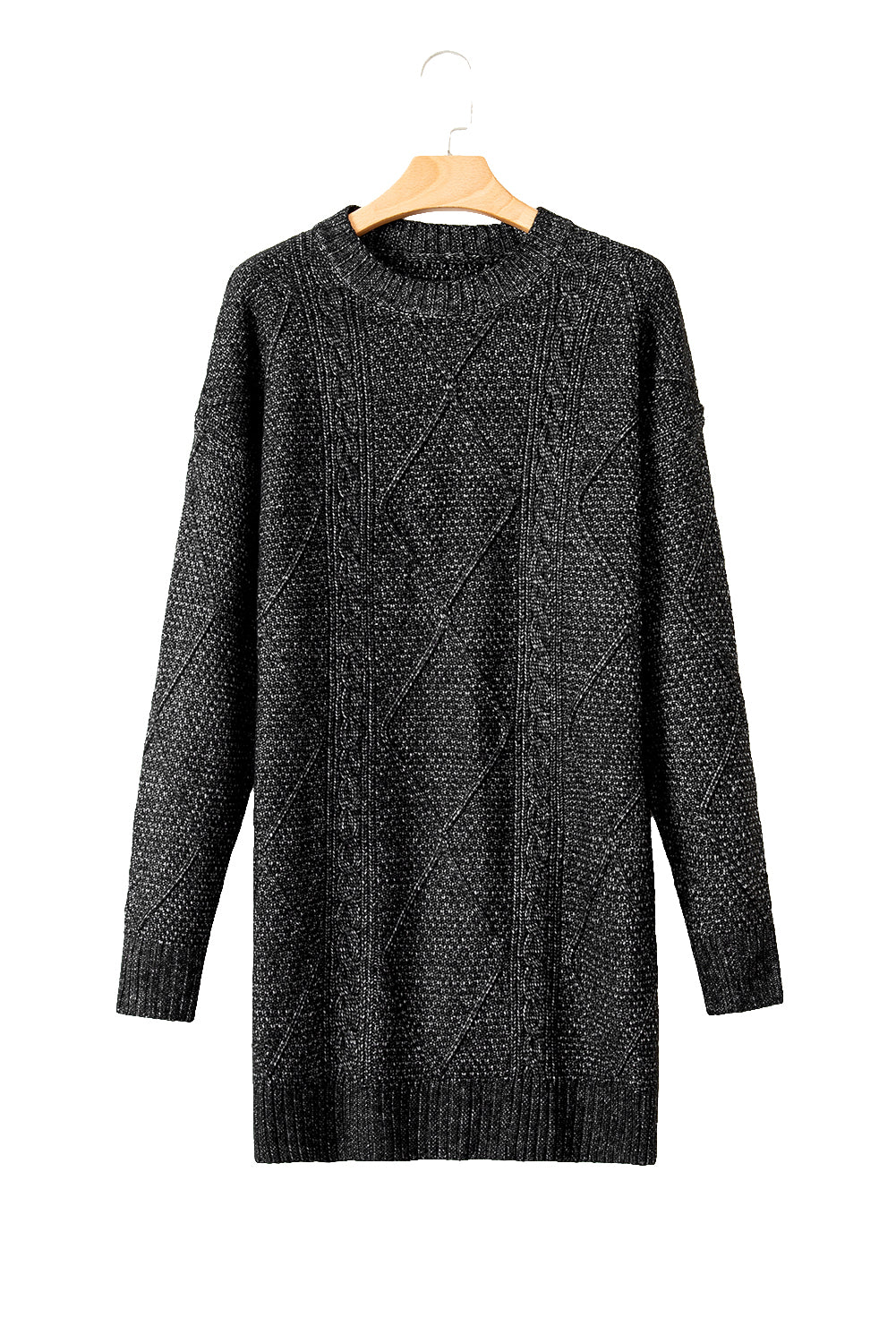 Oatmeal Cable Knit Drop Shoulder Loose Fit Sweater Dress