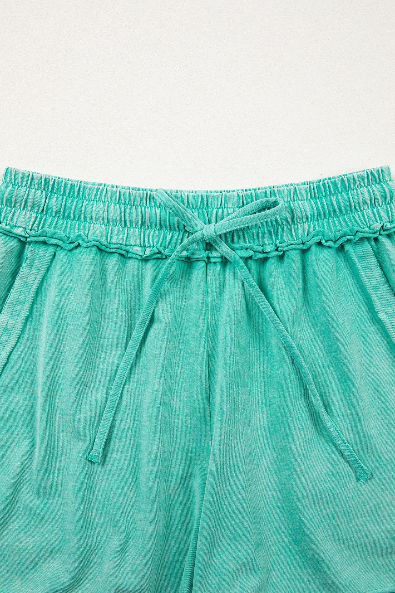 Rose Red Mineral Washed Drawstring Elastic Waist Raw Cut Shorts