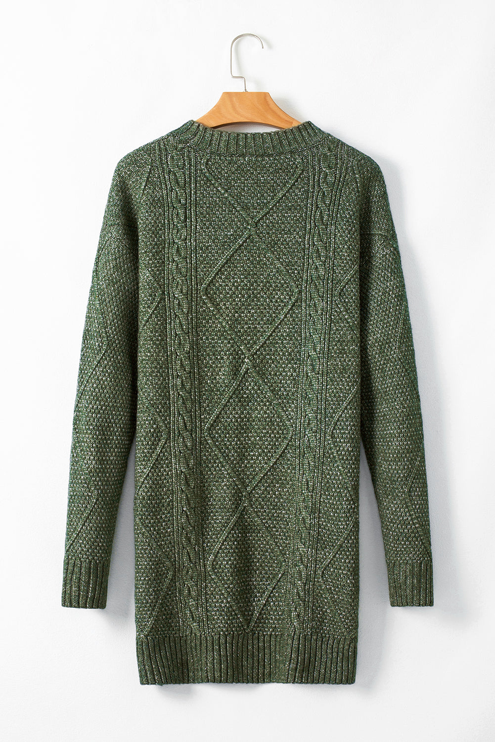 Oatmeal Cable Knit Drop Shoulder Loose Fit Sweater Dress