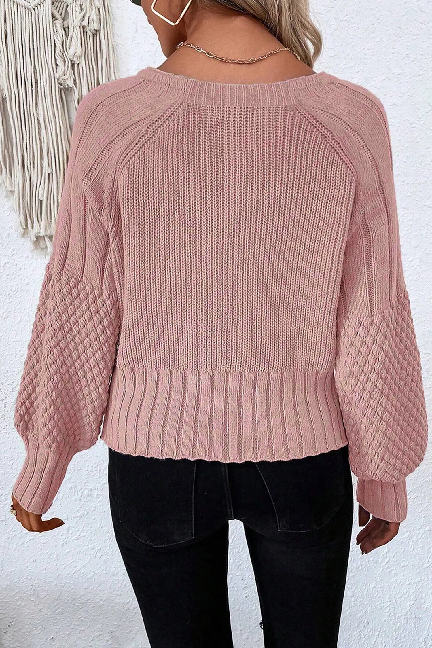 Goat Mixed Texture Knit Button V Neck Sweater Cardigan