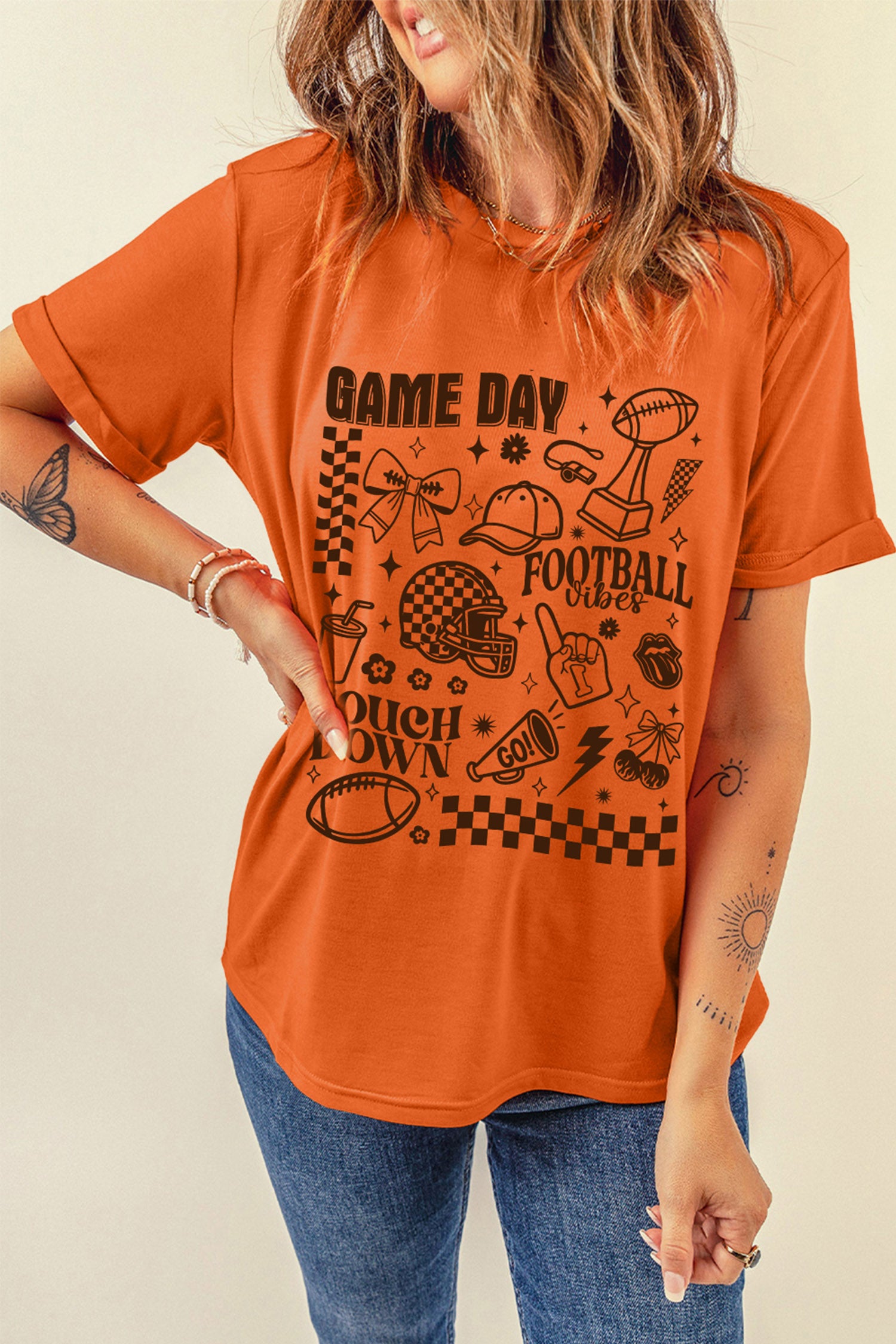 Orange Football Game Day Graphic Short Sleeve T Shirt