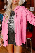 Pearl Detail Button-Up Denim Shacket