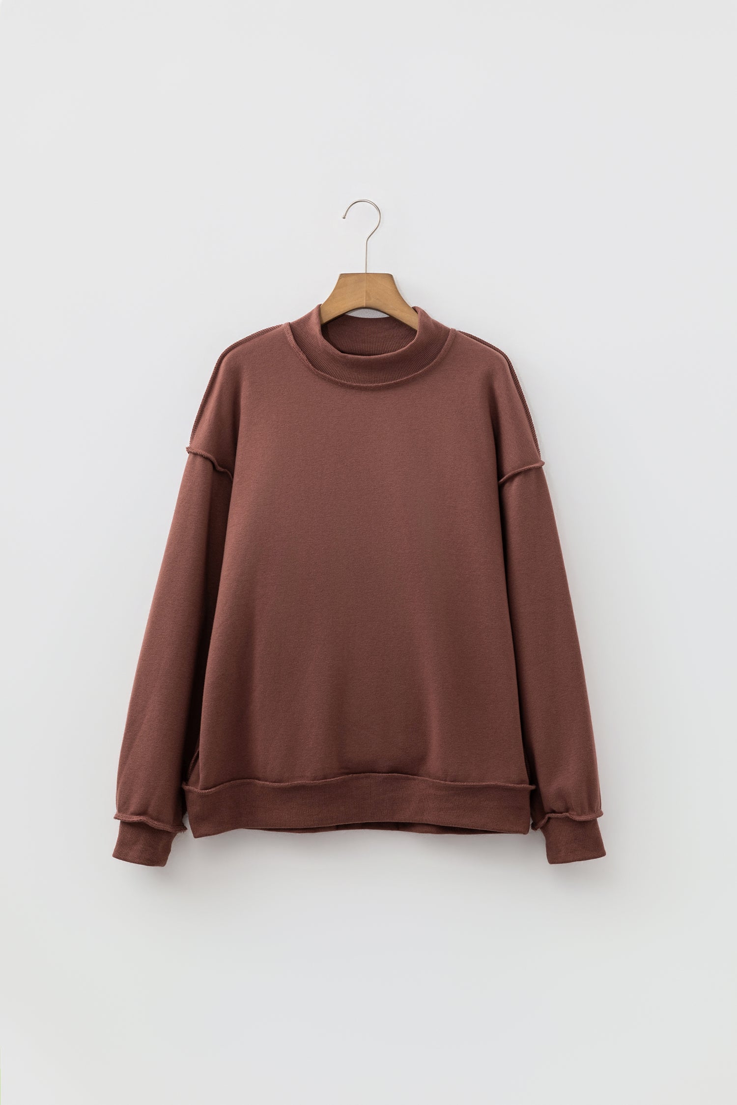 Coffee Oversize Drop Shoulder Reversible Mock Neck Sweatshirt