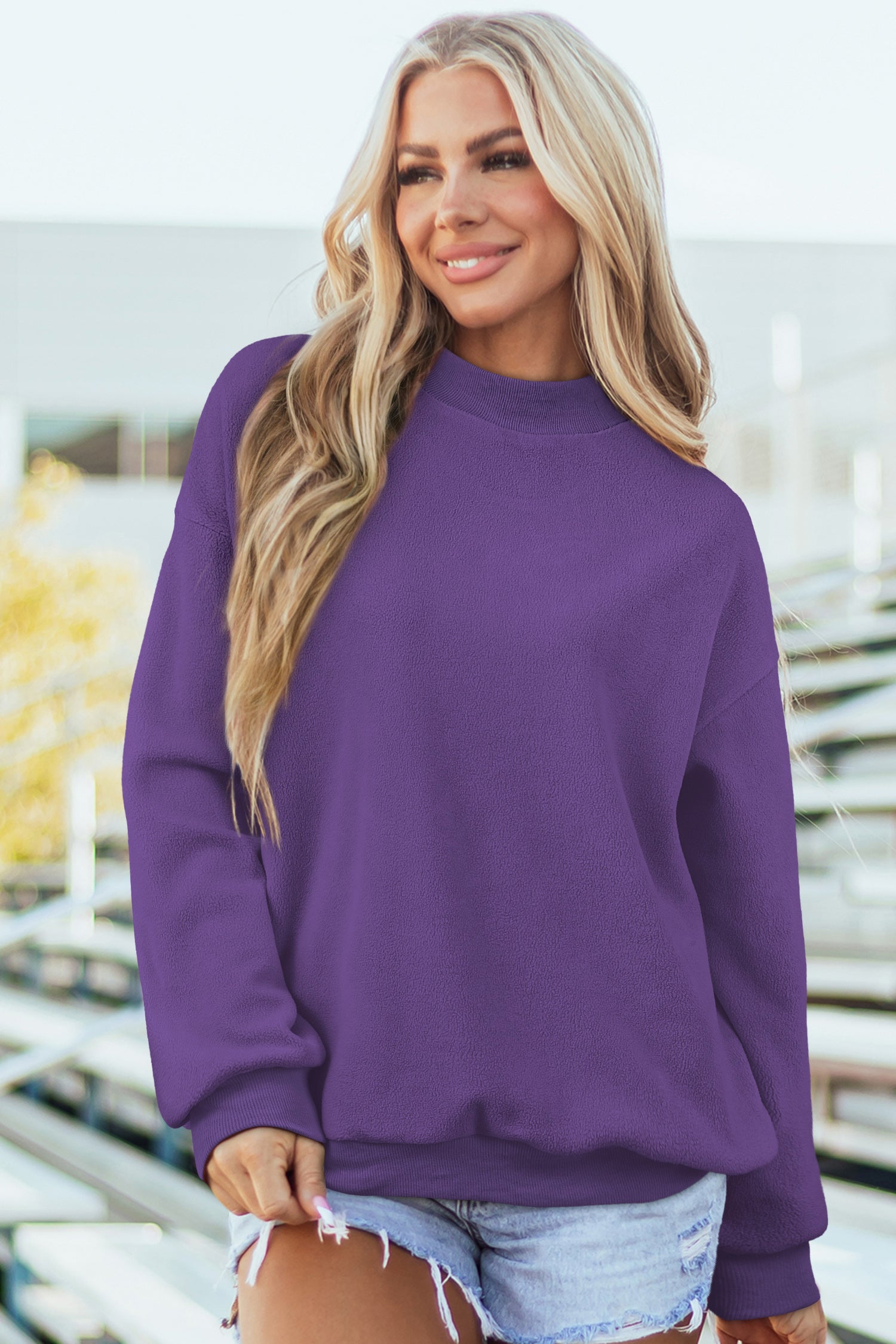Coffee Oversize Drop Shoulder Reversible Mock Neck Sweatshirt