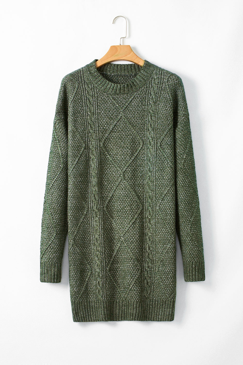 Oatmeal Cable Knit Drop Shoulder Loose Fit Sweater Dress