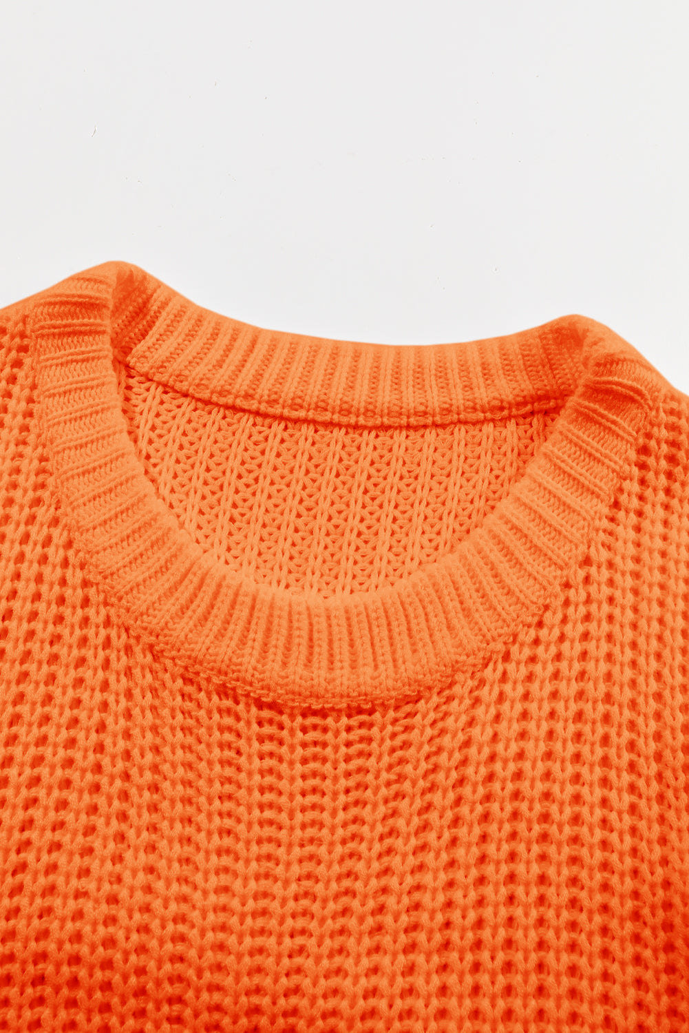 Orange Ribbed Knit Round Neck Slouchy Chunky Sweater