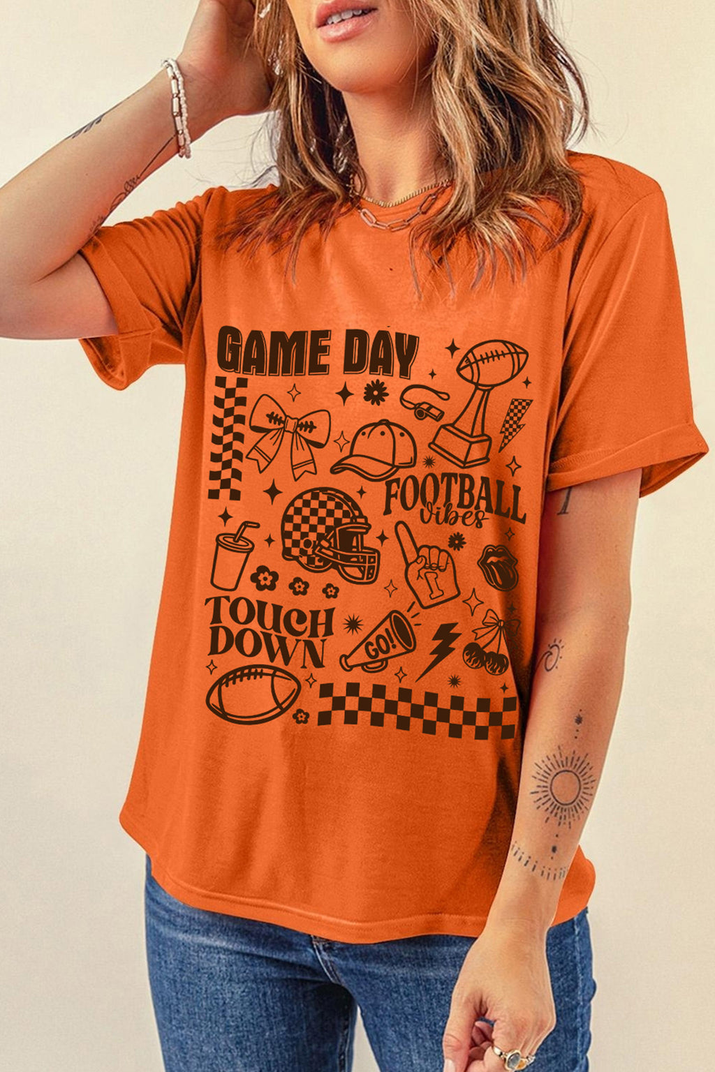 Orange Football Game Day Graphic Short Sleeve T Shirt