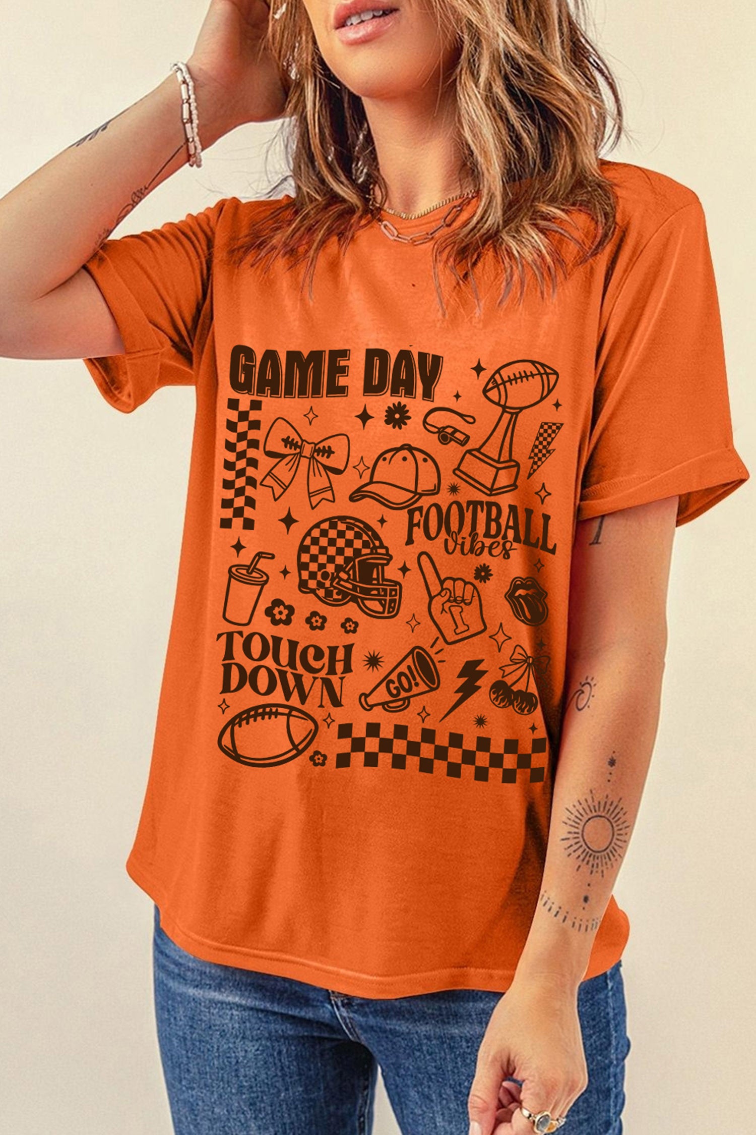 Orange Football Game Day Graphic Short Sleeve T Shirt