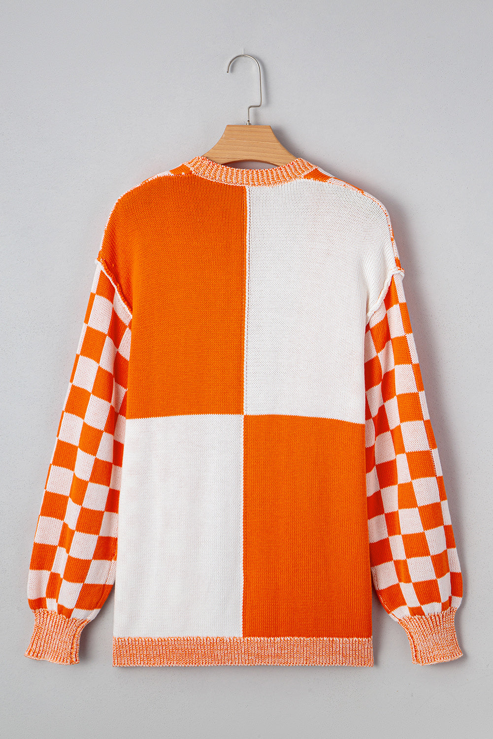 Brown Checkered Open Front Drop Shoulder Cardigan