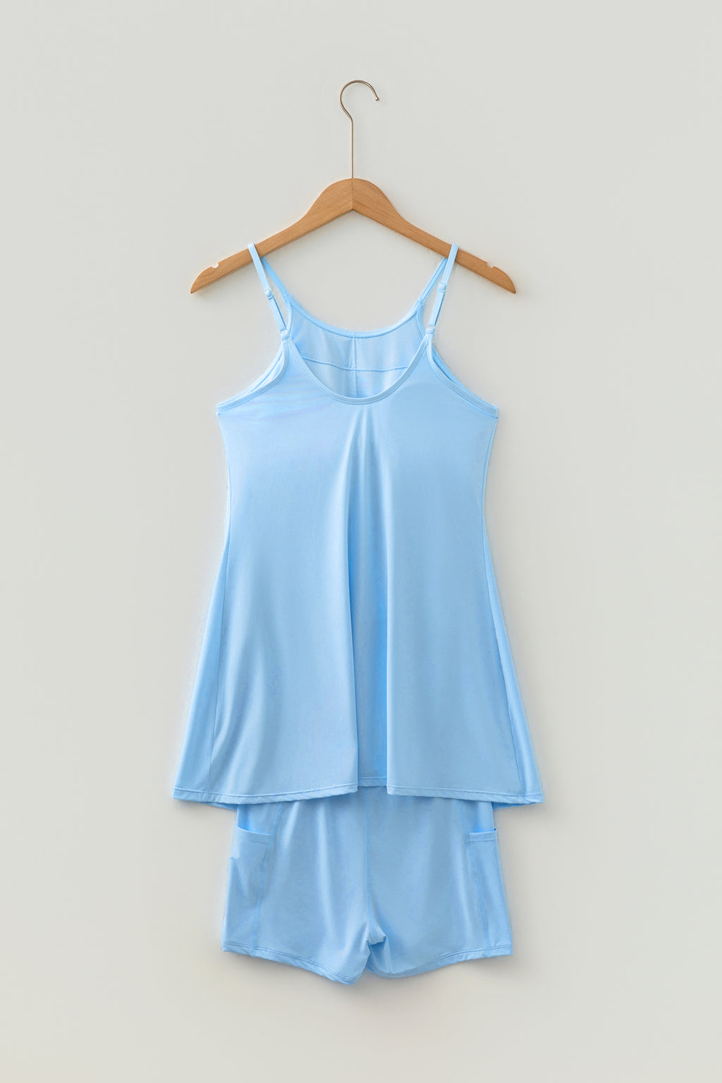 Sea Green Solid Color Tunic Tank Dress Athletic Shorts Two Piece Set