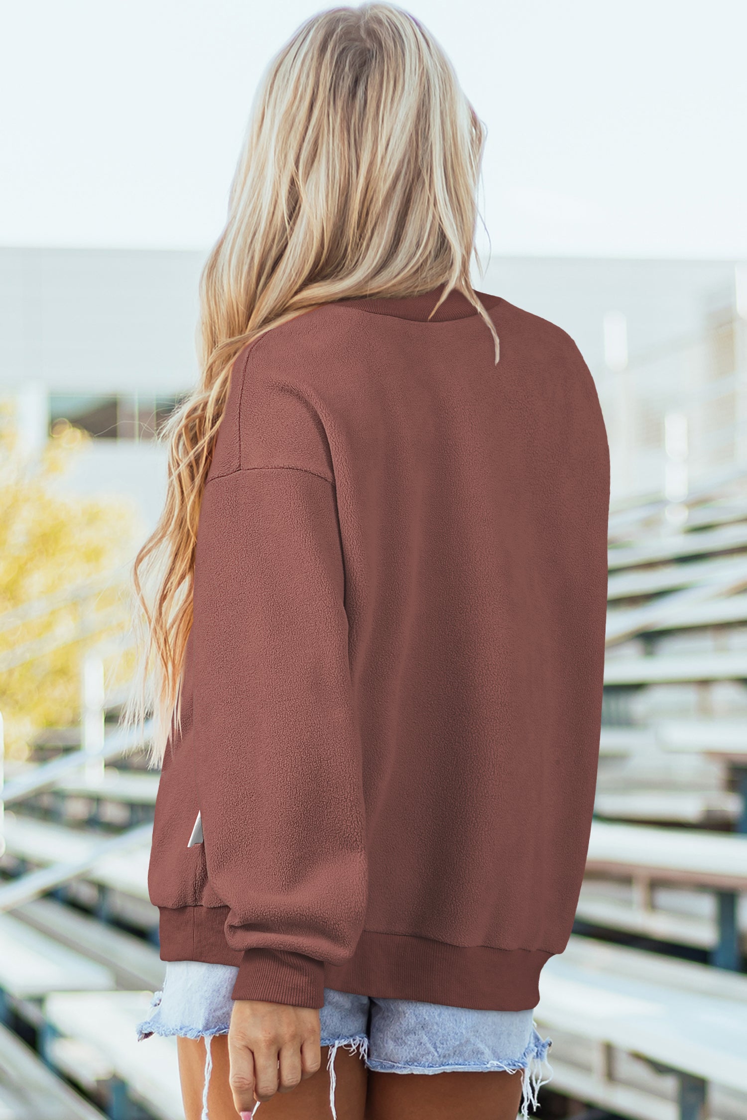 Coffee Oversize Drop Shoulder Reversible Mock Neck Sweatshirt