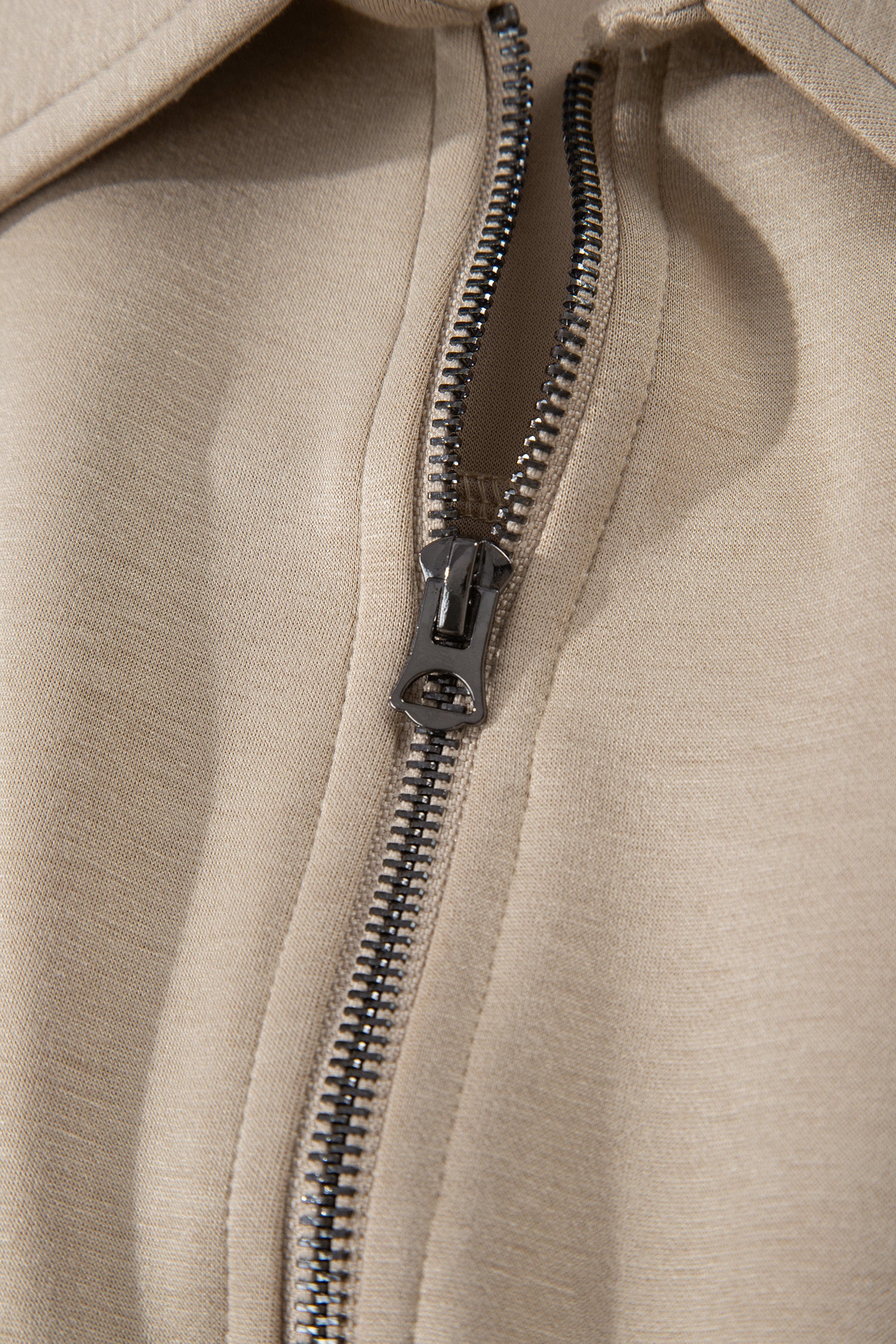 Dark Khaki Solid Color Zip Front Short Sleeve Collared Jumpsuit