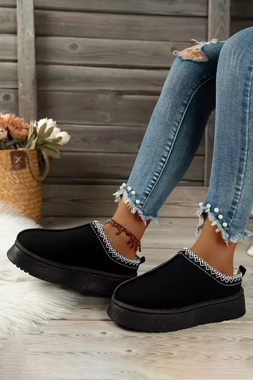 Plush Lined Platform Slippers