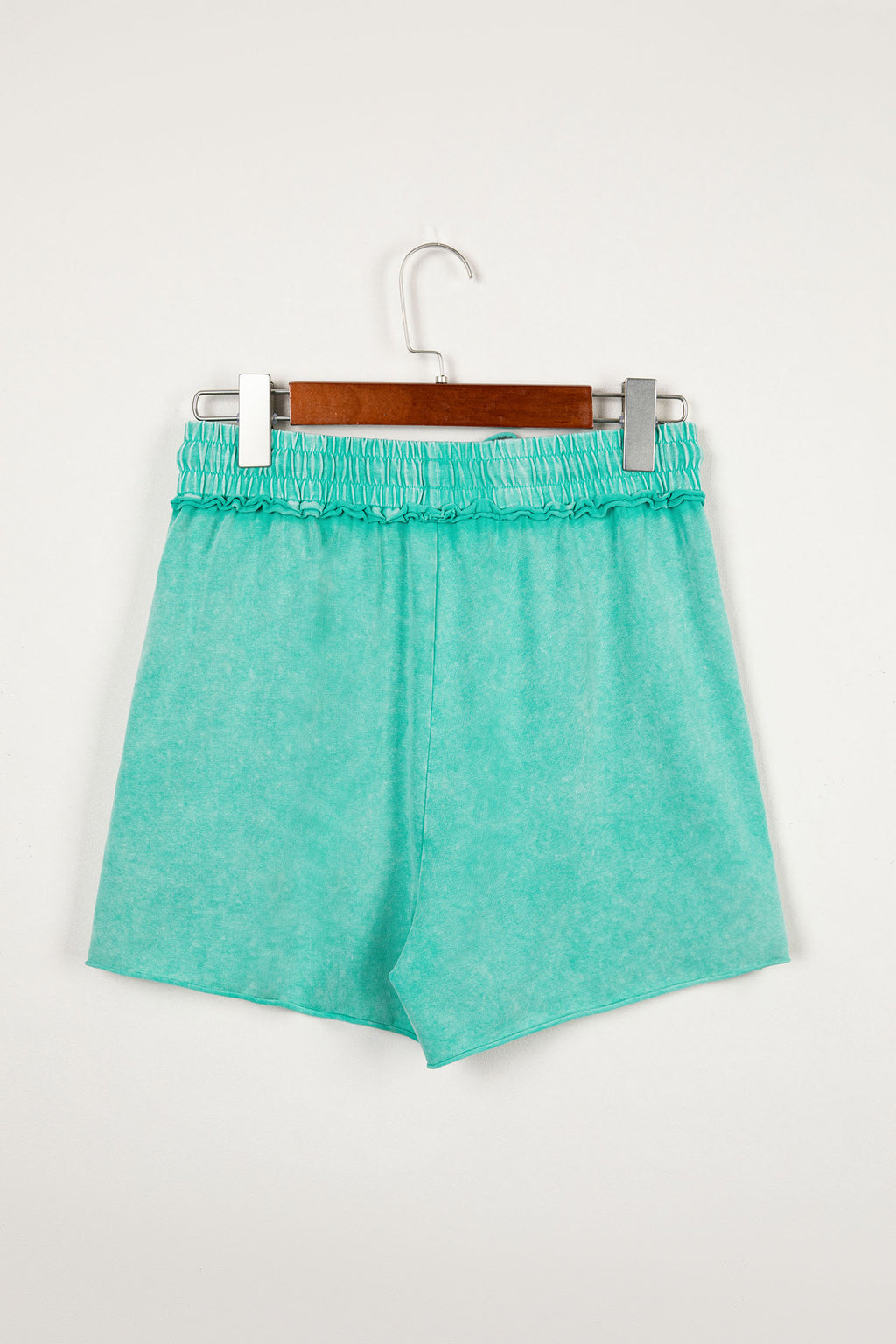 Rose Red Mineral Washed Drawstring Elastic Waist Raw Cut Shorts