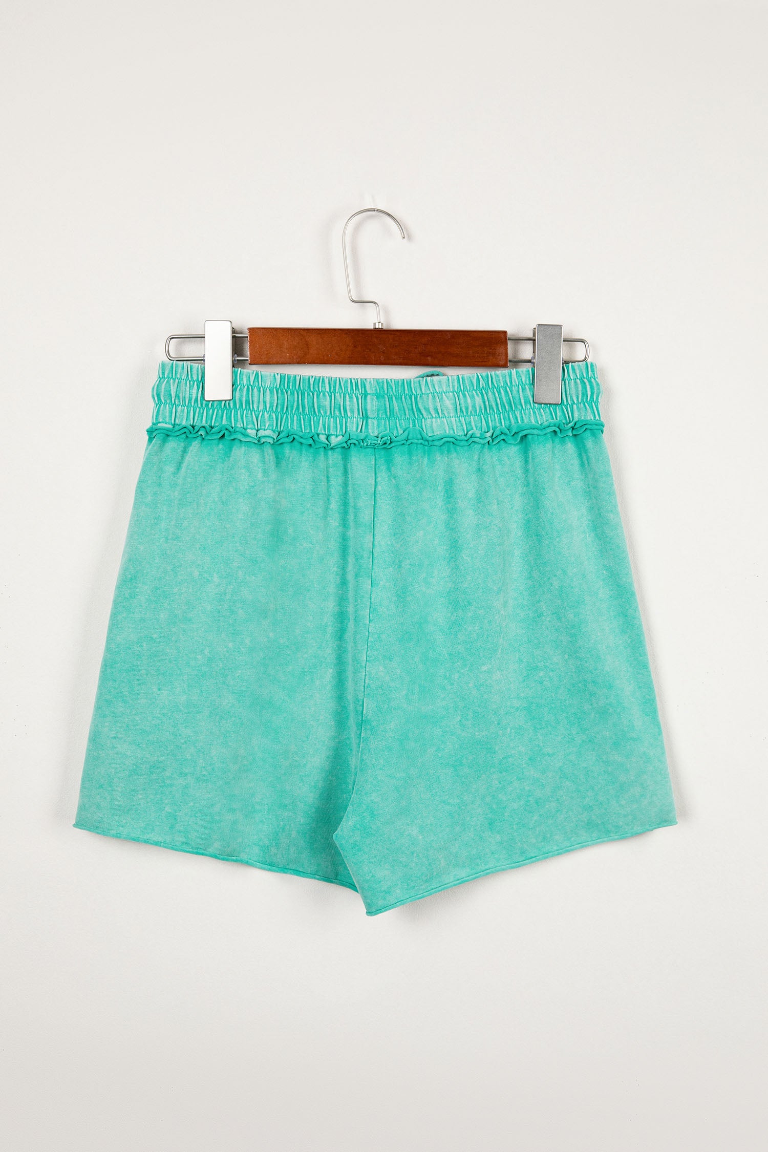 Rose Red Mineral Washed Drawstring Elastic Waist Raw Cut Shorts