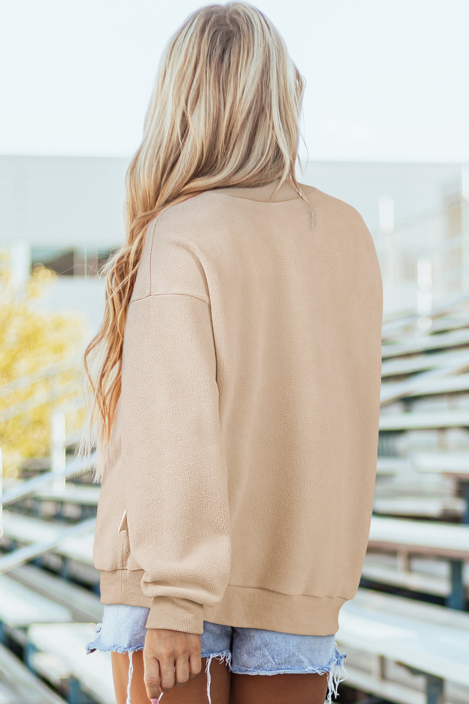 Coffee Oversize Drop Shoulder Reversible Mock Neck Sweatshirt