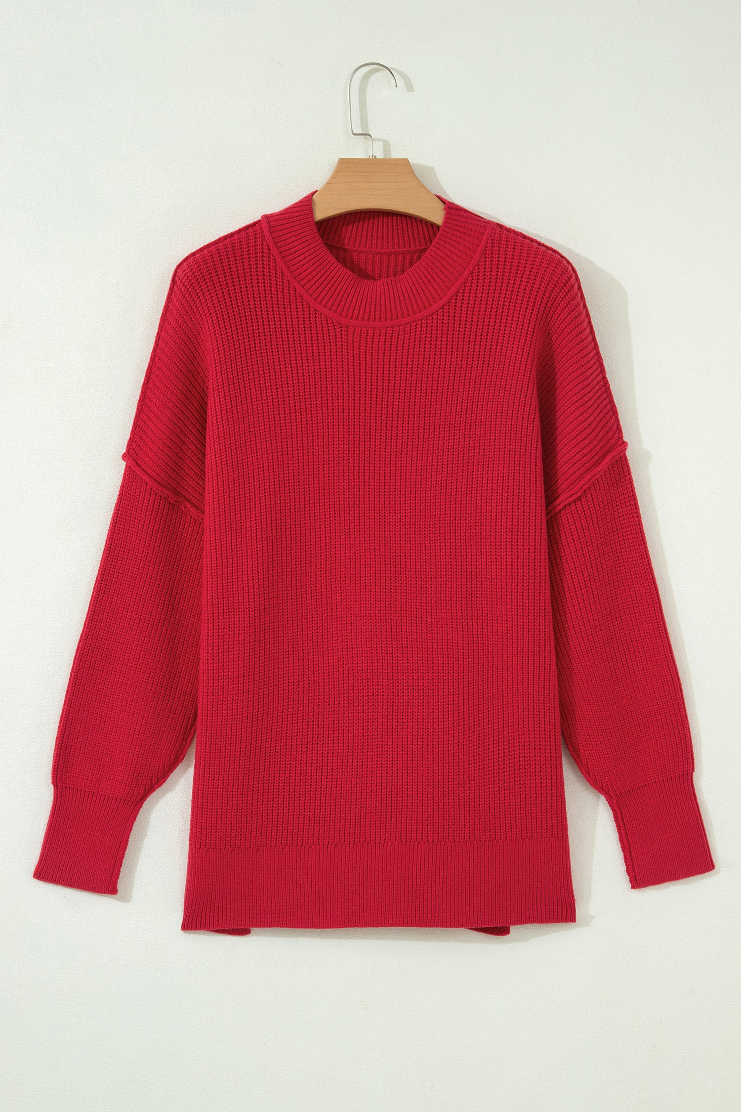 Chestnut Long Sleeve Ribbed Knit Stand Neck Regular Fit Sweater