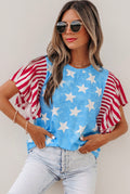 Sky Blue Star Ruffle Sleeve Patriotic Top