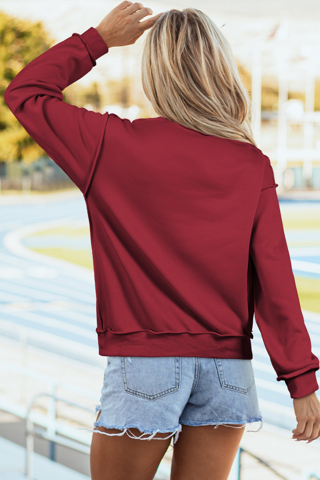 Coffee Oversize Drop Shoulder Reversible Mock Neck Sweatshirt