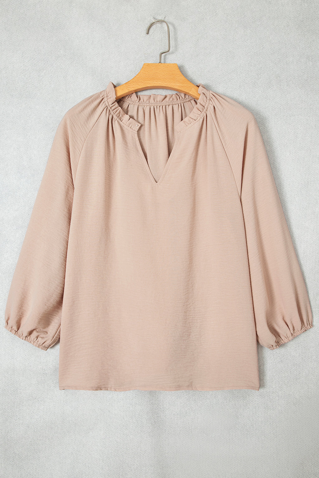 Parchment V Neck Gathered Cuff Three Quarter Sleeve Blouse