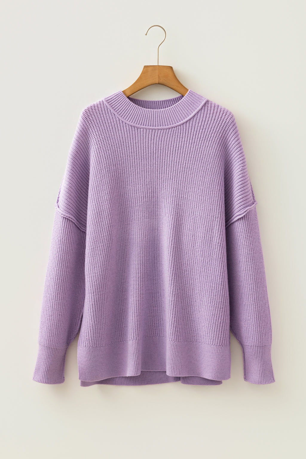 Chestnut Long Sleeve Ribbed Knit Stand Neck Regular Fit Sweater