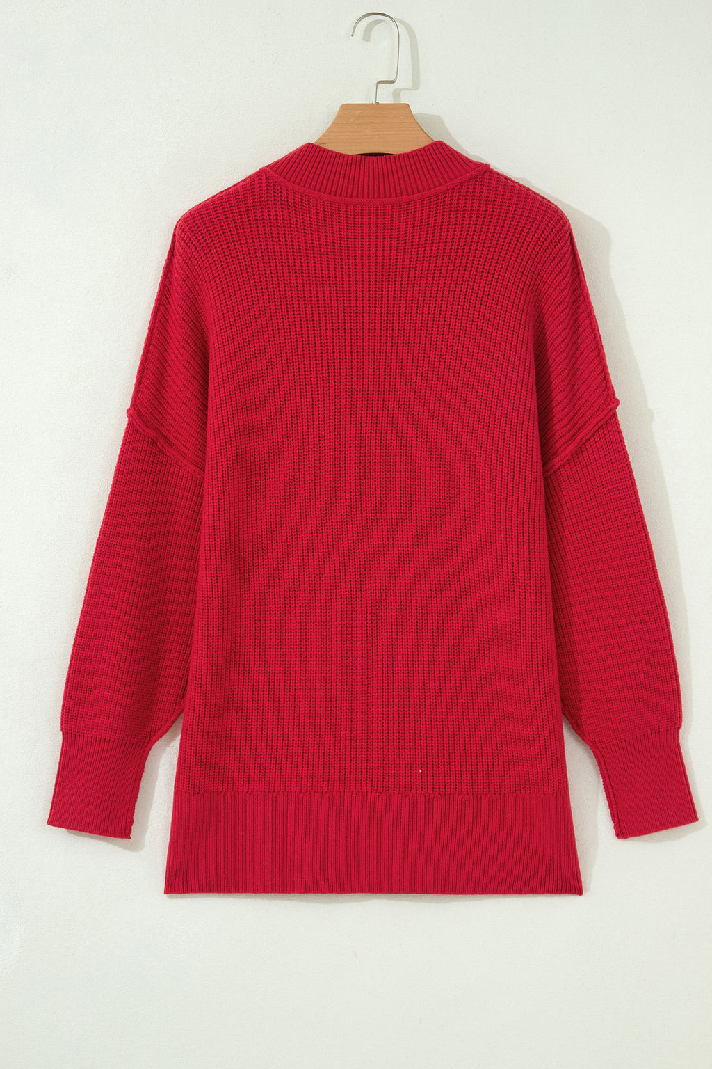 Chestnut Long Sleeve Ribbed Knit Stand Neck Regular Fit Sweater