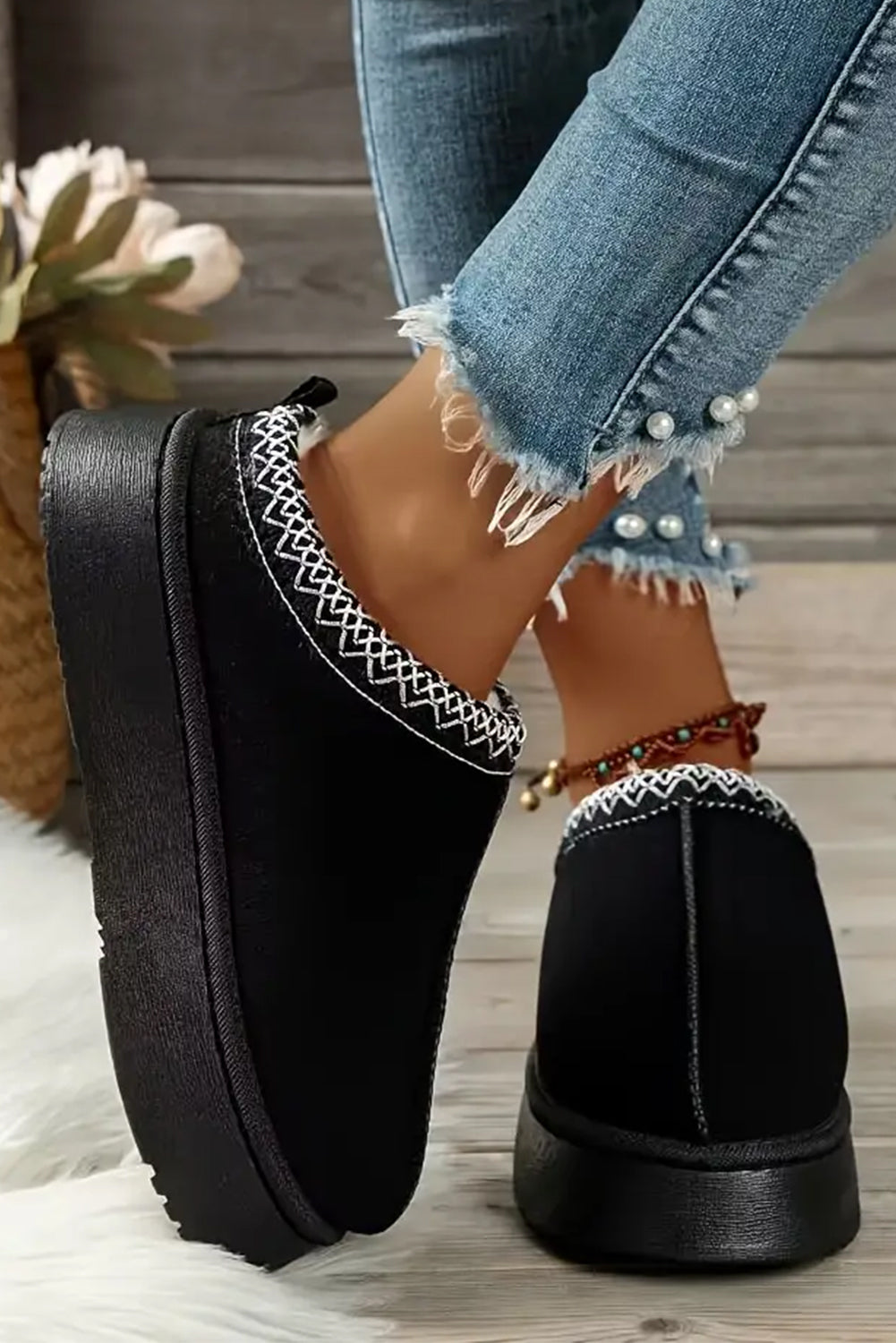 Plush Lined Platform Slippers