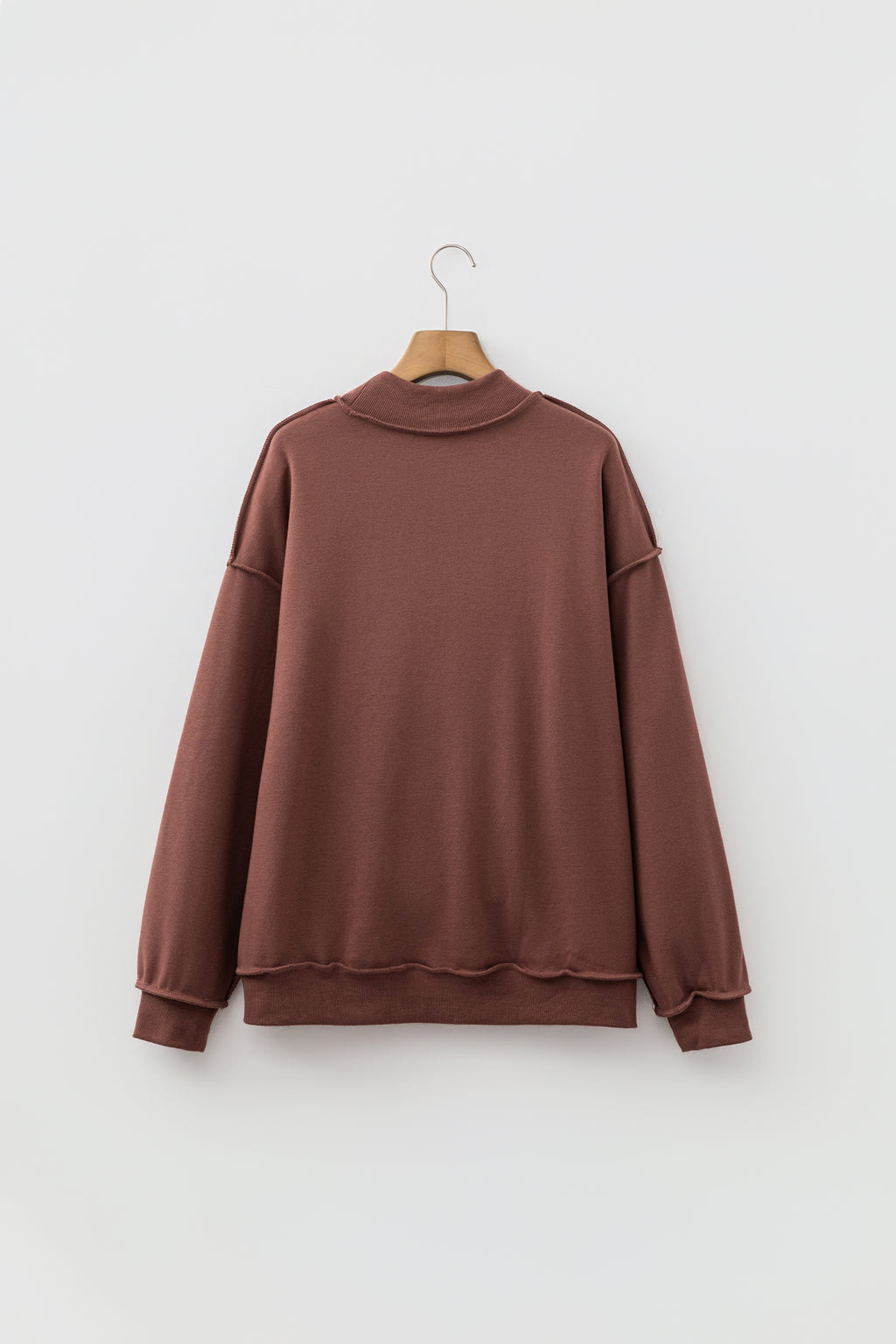 Coffee Oversize Drop Shoulder Reversible Mock Neck Sweatshirt