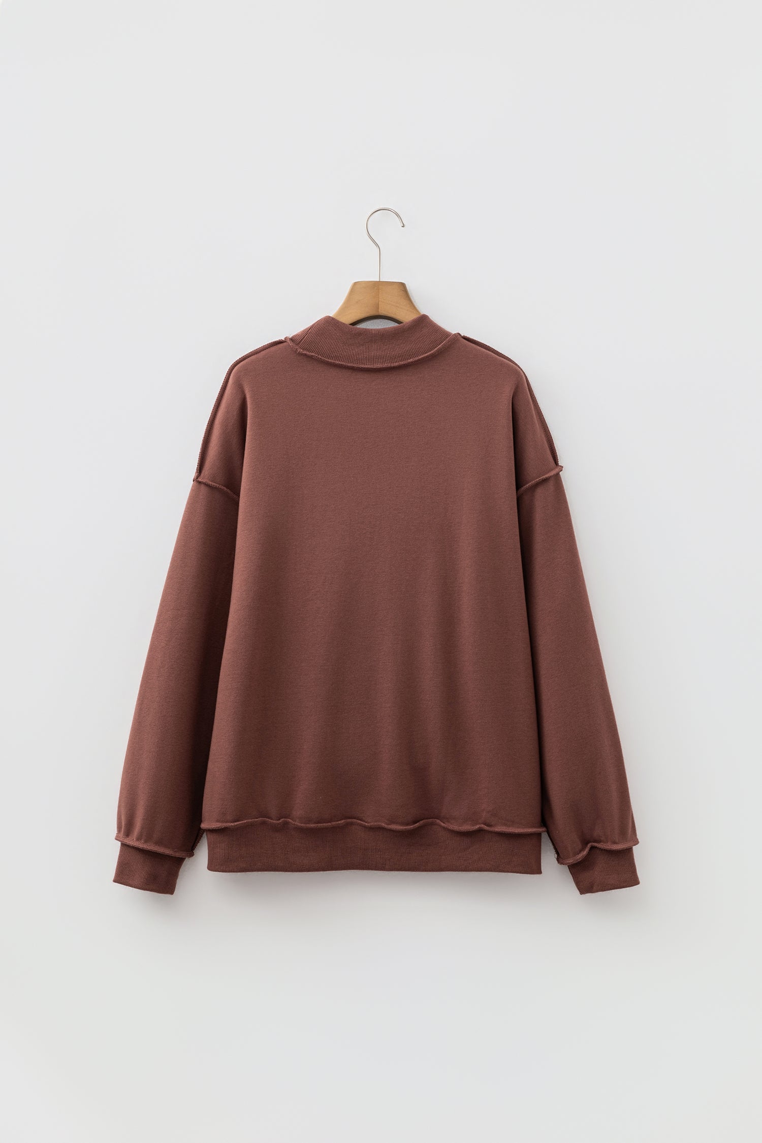 Coffee Oversize Drop Shoulder Reversible Mock Neck Sweatshirt