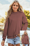 Coffee Oversize Drop Shoulder Reversible Mock Neck Sweatshirt