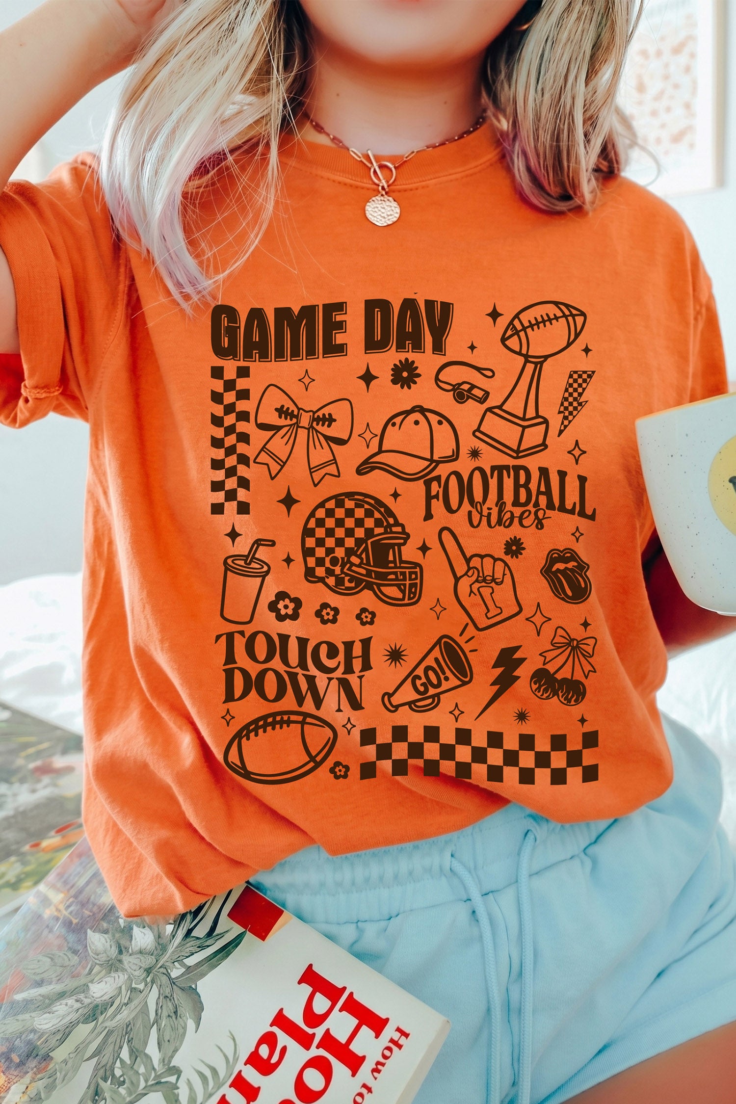 Orange Football Game Day Graphic Short Sleeve T Shirt