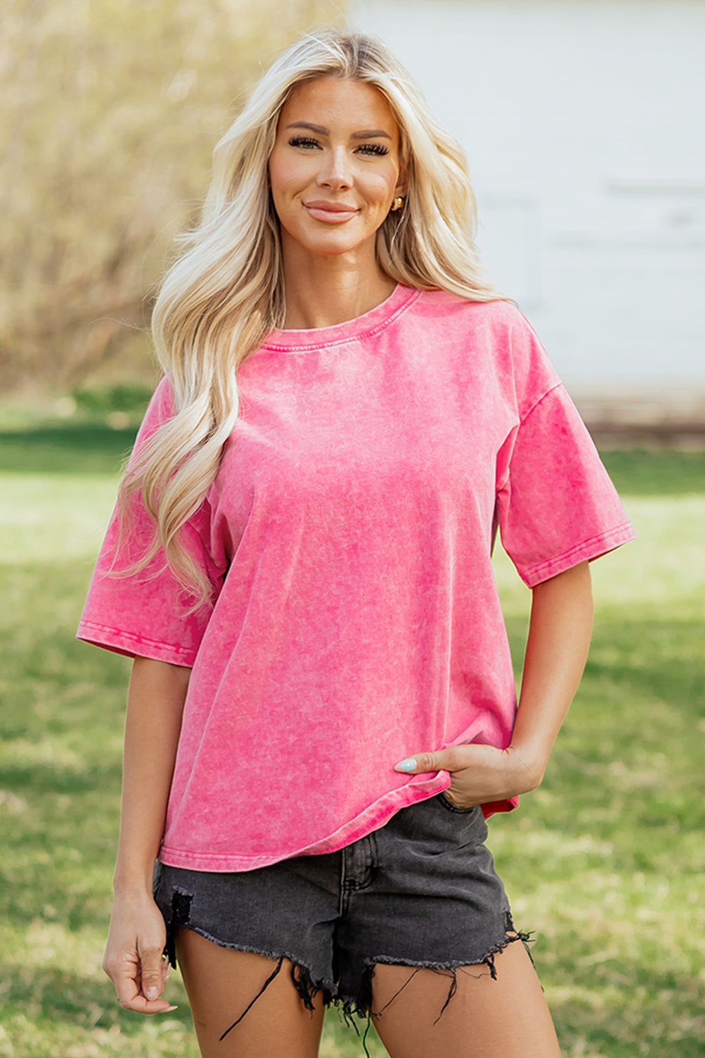 Solid Color Cotton Mineral Washed Oversize Tee