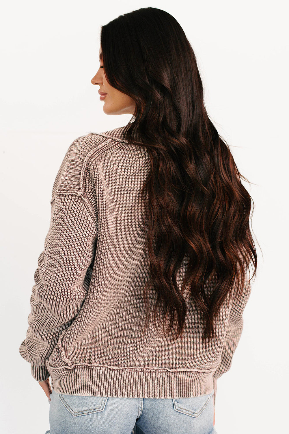 Evergreen Mineral Wash Exposed Seam Patchwork Knit Cardigan