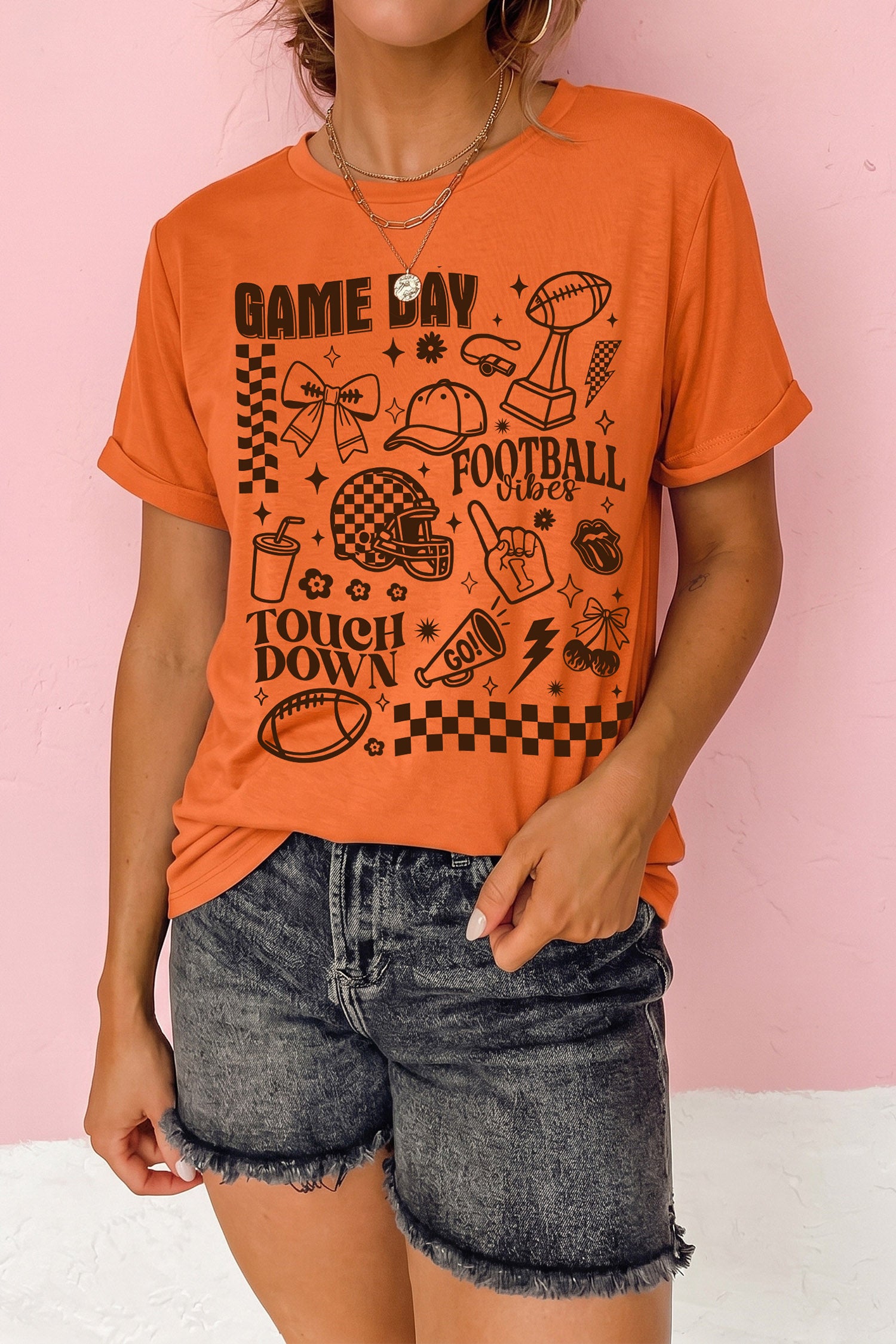 Orange Football Game Day Graphic Short Sleeve T Shirt