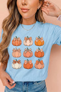 Light Blue Multi Pumpkin Print ODM Custom Graphic T Shirt