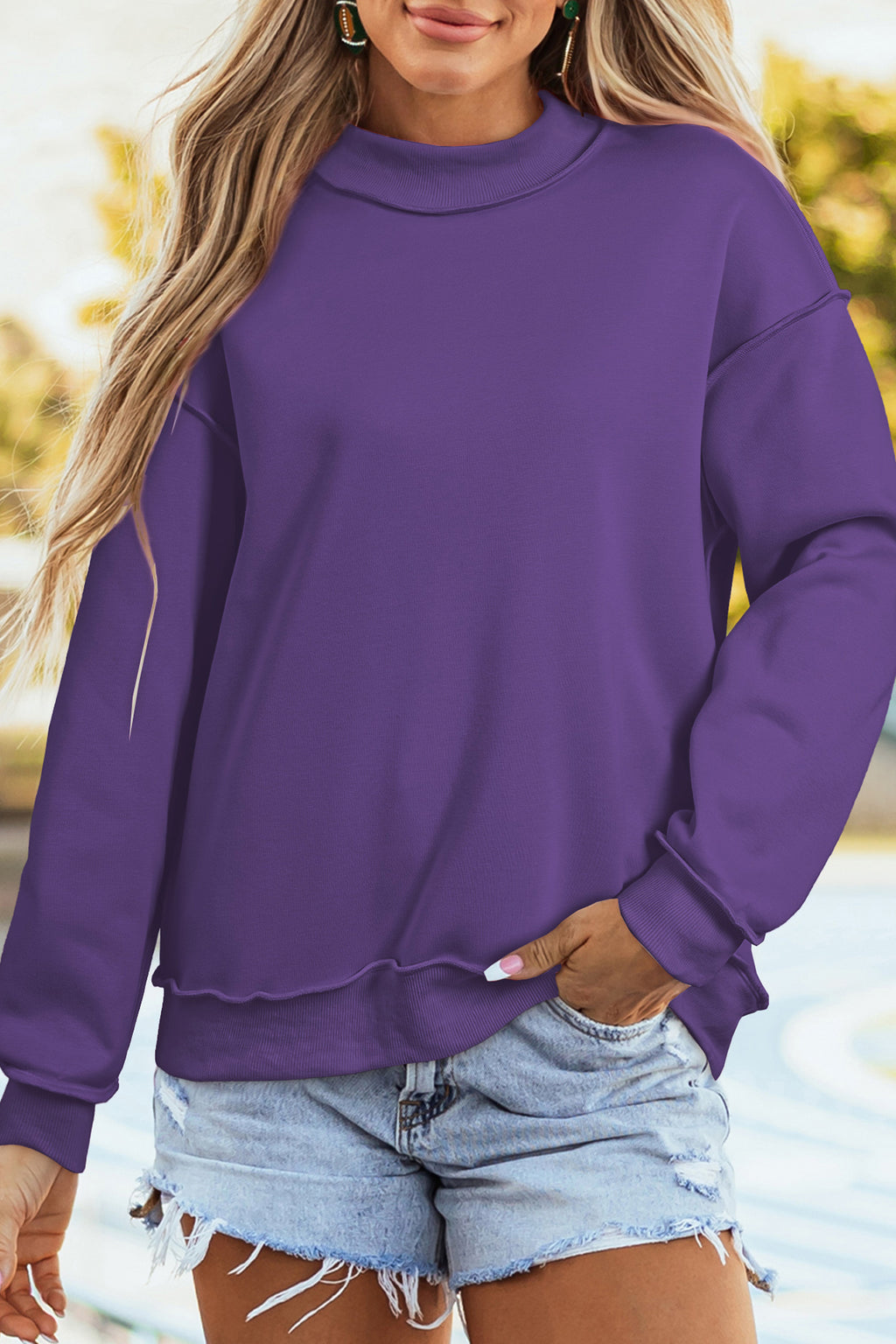 Coffee Oversize Drop Shoulder Reversible Mock Neck Sweatshirt