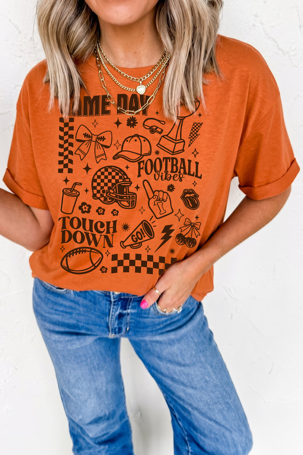 Orange Football Game Day Graphic Short Sleeve T Shirt