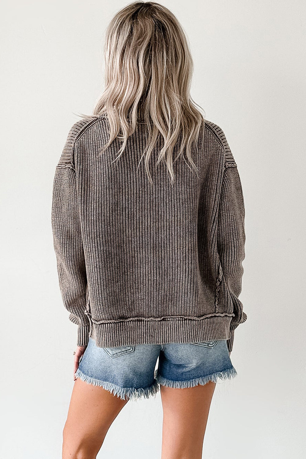 Evergreen Mineral Wash Exposed Seam Patchwork Knit Cardigan
