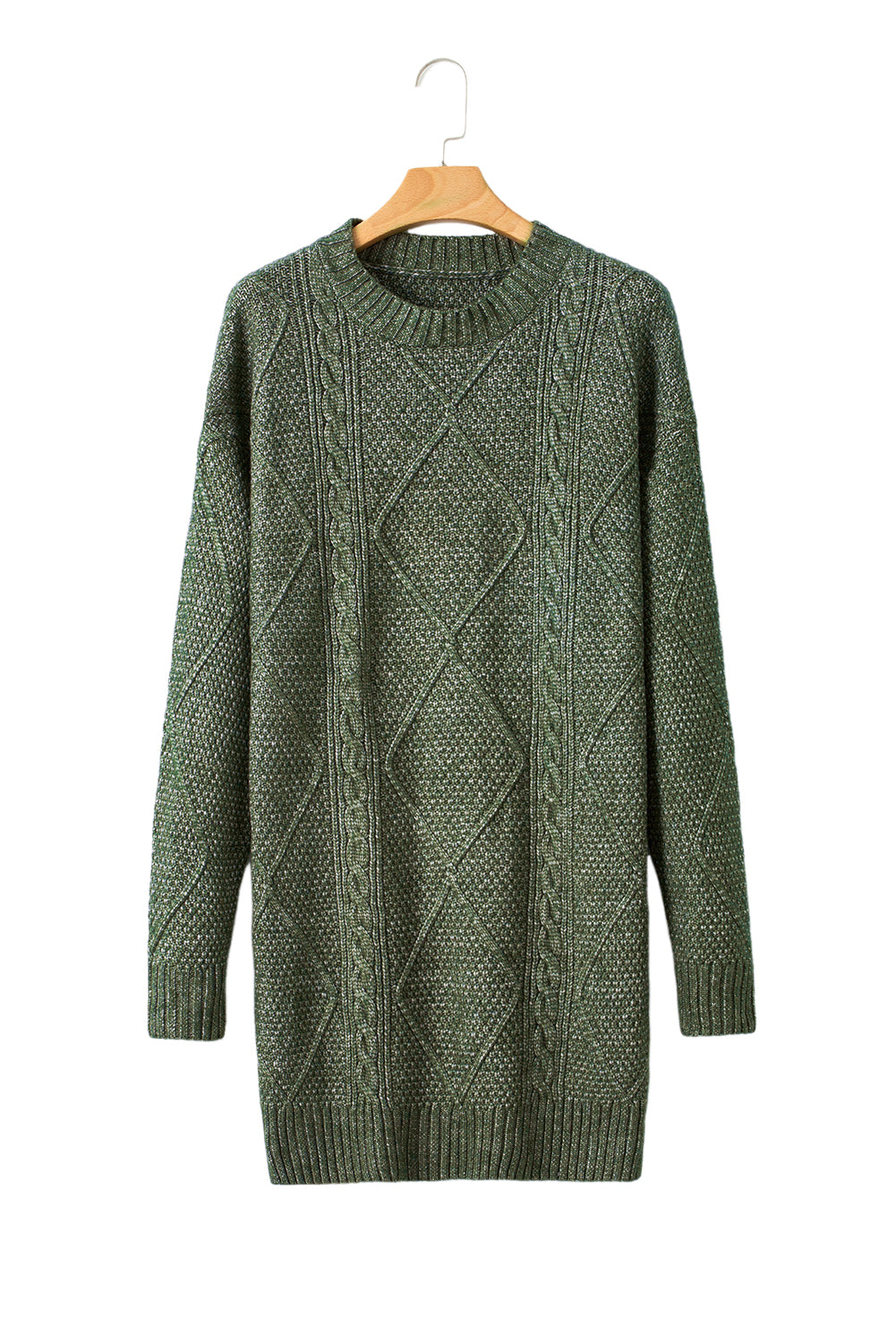 Oatmeal Cable Knit Drop Shoulder Loose Fit Sweater Dress