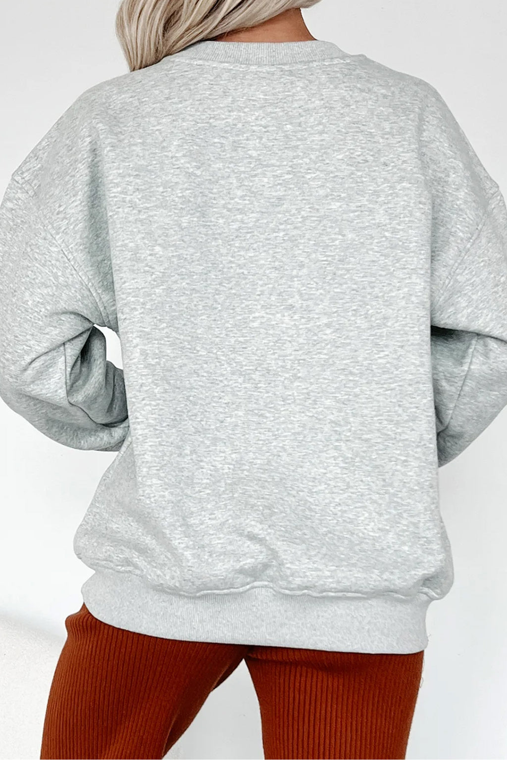 Gray HELLO Pumpkin Embroidered Pattern Casual Sweatshirt