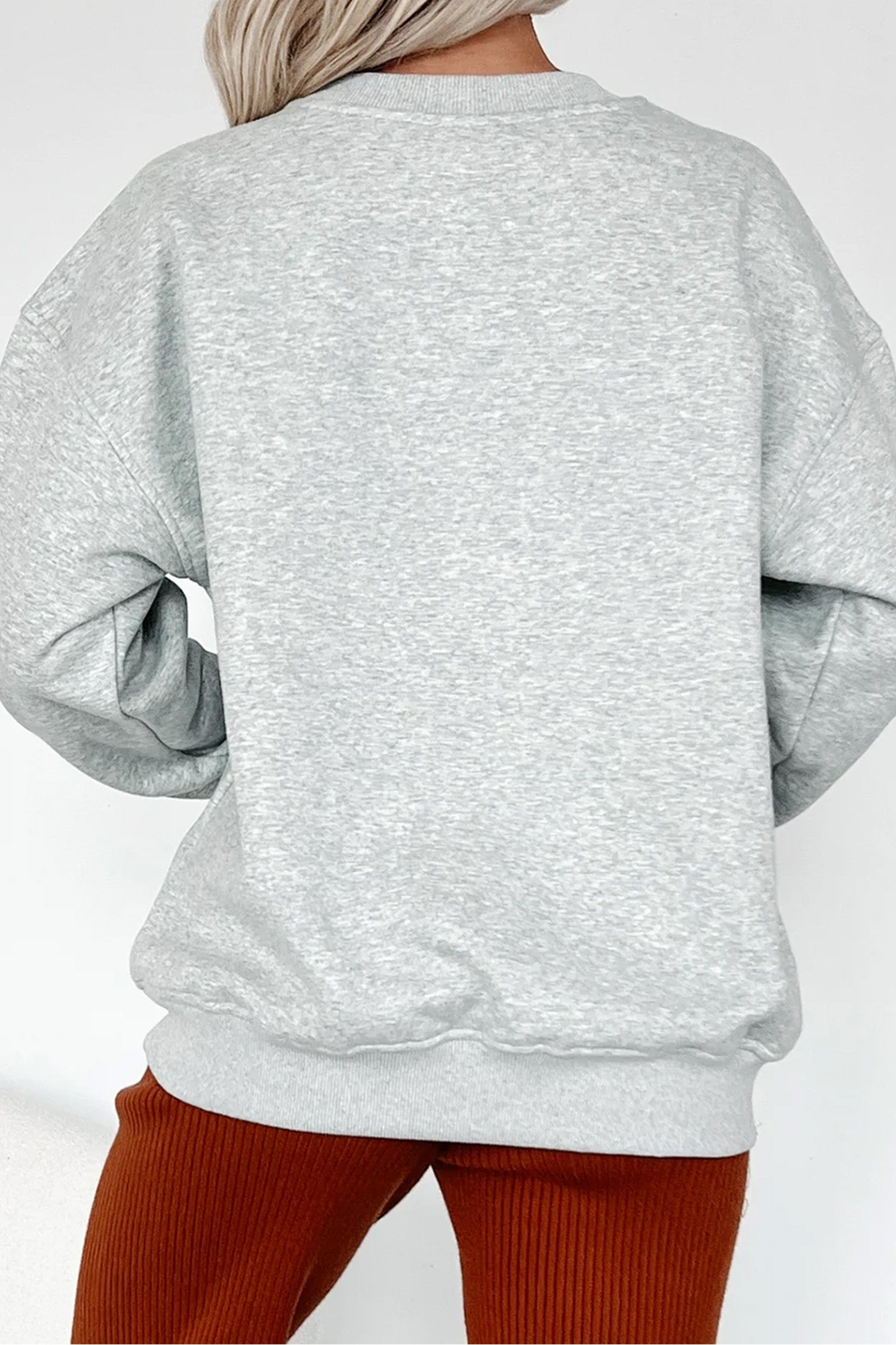 Gray HELLO Pumpkin Embroidered Pattern Casual Sweatshirt