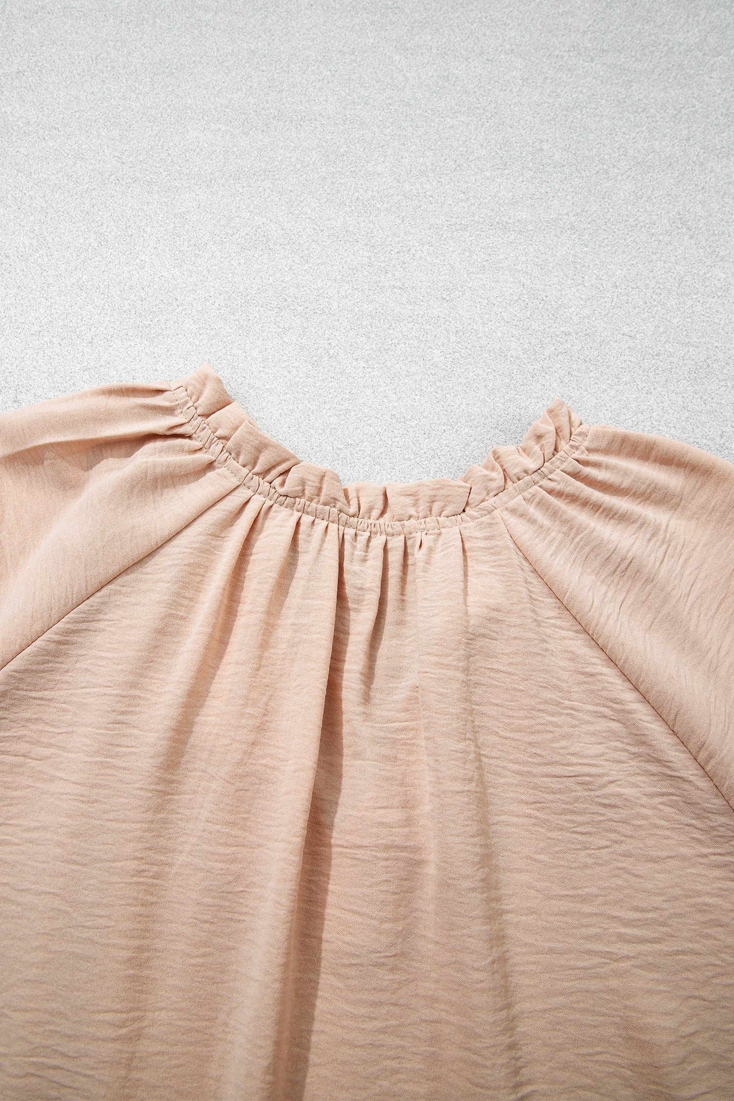 Parchment V Neck Gathered Cuff Three Quarter Sleeve Blouse