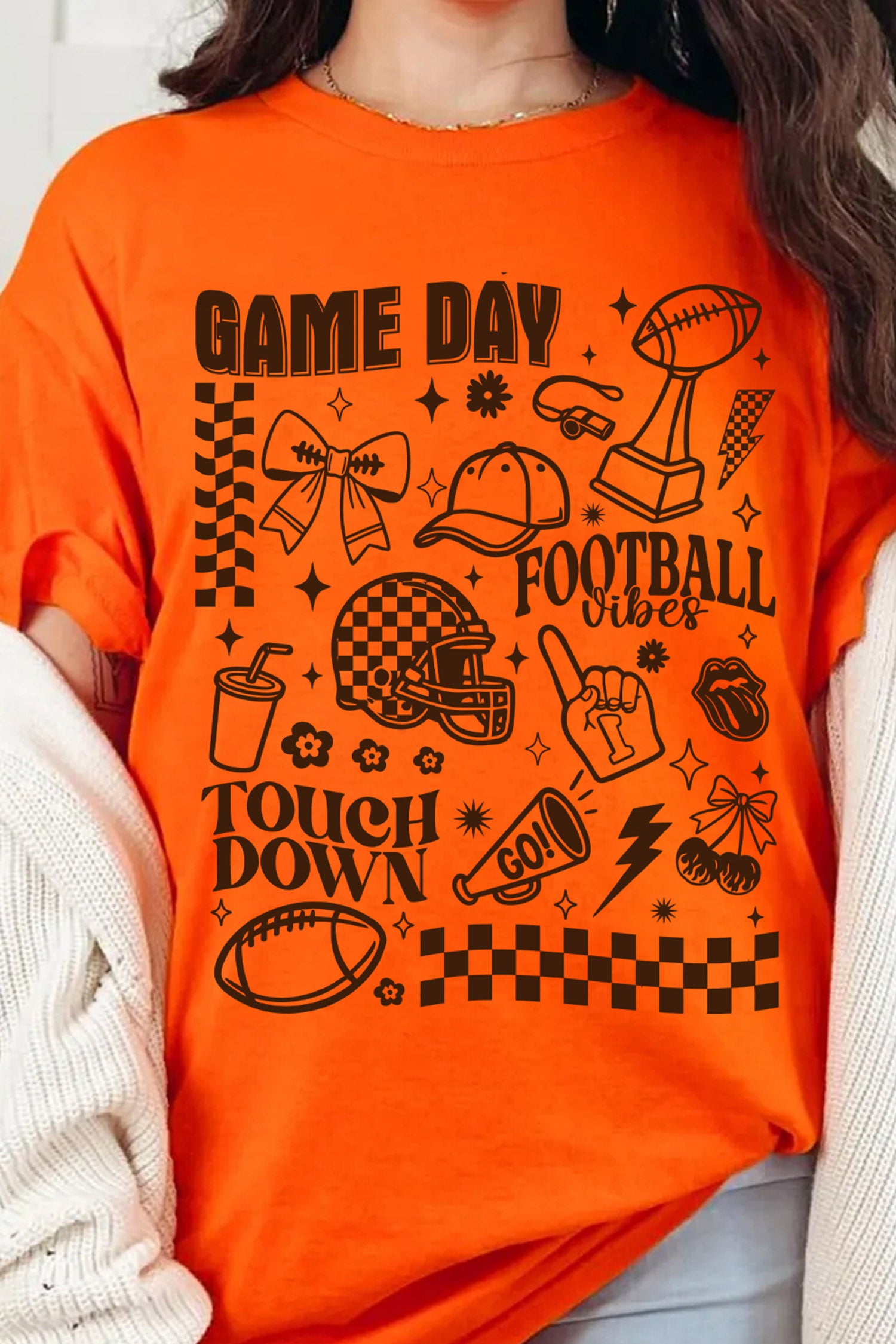 Orange Football Game Day Graphic Short Sleeve T Shirt