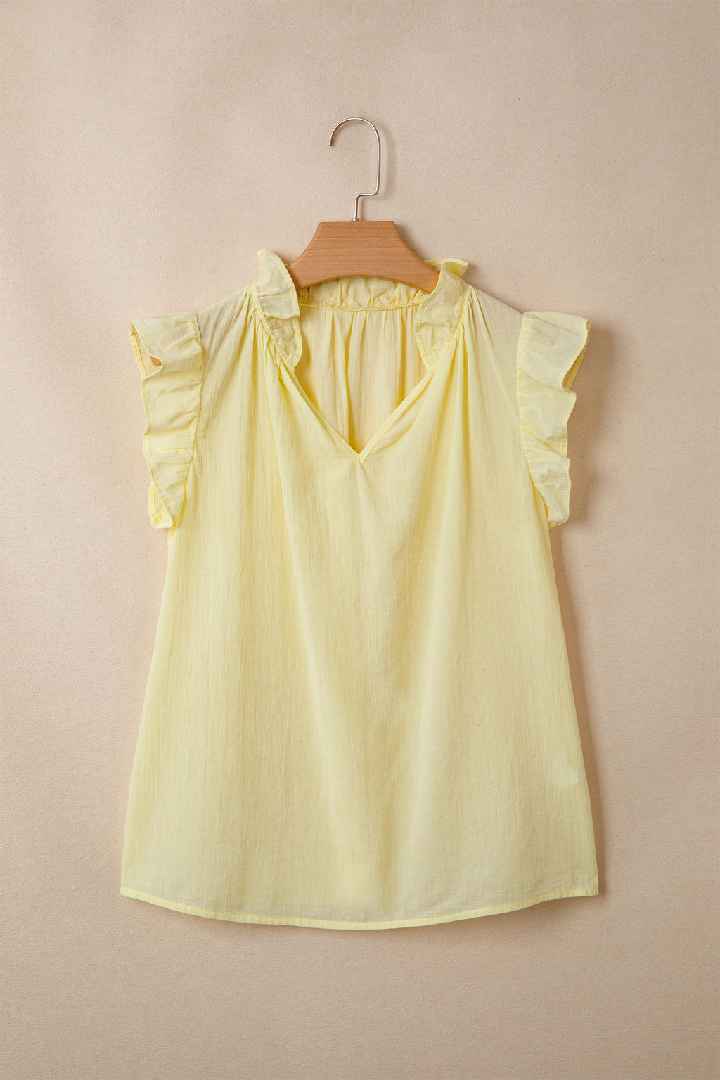 Yellow Cream V Neck Ruffle Trim Sleeveless Shift Top