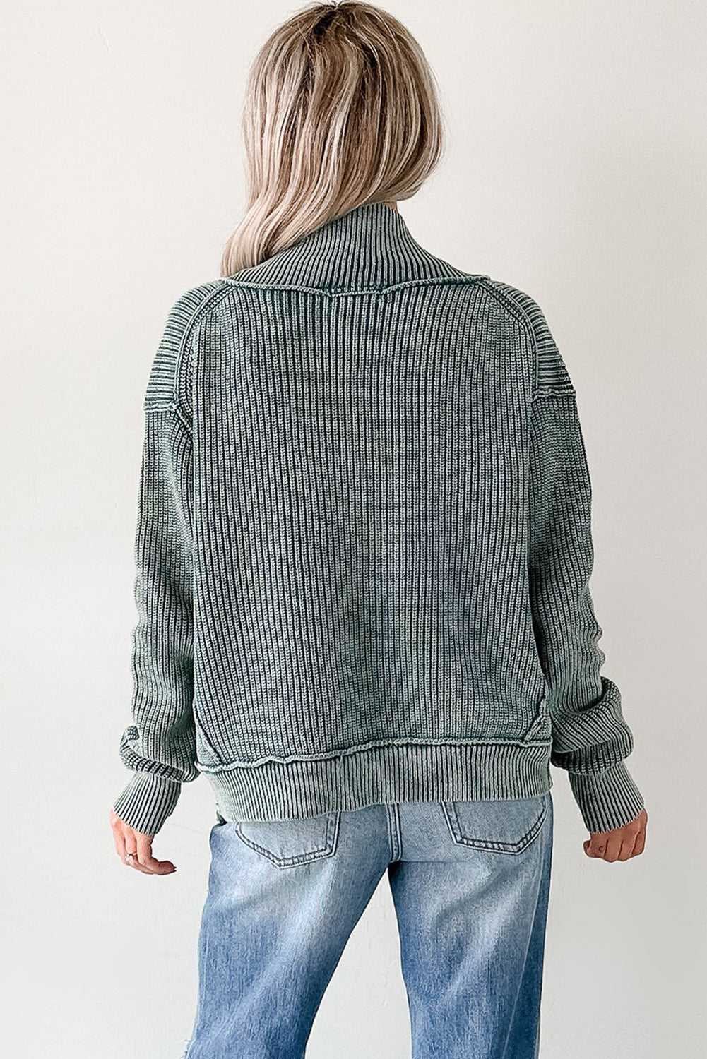 Evergreen Mineral Wash Exposed Seam Patchwork Knit Cardigan